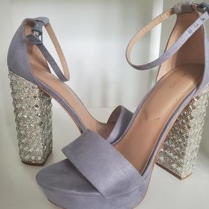 Sparkly dusty blue platform heel sandals